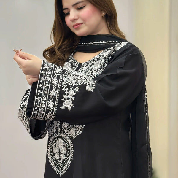 Black Sapphire Embroidered 3PC