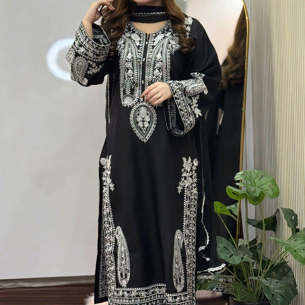 Black Sapphire Embroidered 3PC