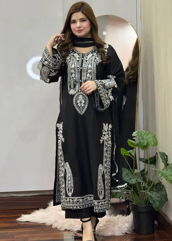 Black Sapphire Embroidered 3PC