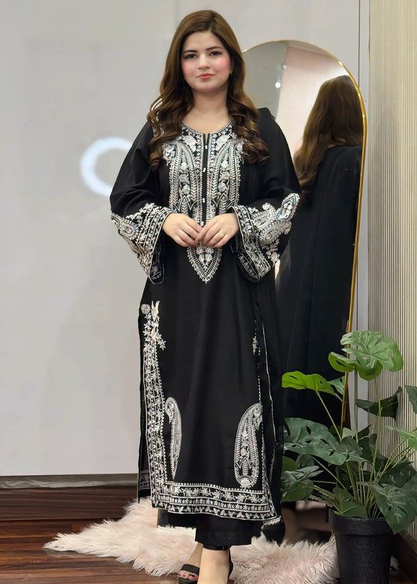 Black Sapphire Embroidered 3PC