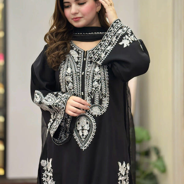 Black Sapphire Embroidered 3PC